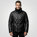Men’s Black Lambskin Leather Puffer Jacket – Down Insulated Winter Coat