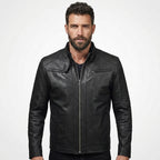 Men’s Classic Black Leather Jacket – Timeless Casual Biker Coat