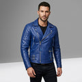 Cafe Racer Leather Jacket - Buy Royal Blue Motorcycle Jacket