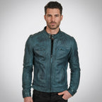 Men’s Distressed Cafe Racer Leather Jacket – Vintage Biker Motorcycle Jacket