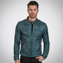 Load image into Gallery viewer, Men’s Distressed Cafe Racer Leather Jacket – Vintage Biker Motorcycle Jacket

