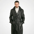 Men’s Genuine Leather Trench Coat – Classic Long Leather Overcoat