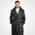 Men’s Genuine Leather Trench Coat – Classic Long Leather Overcoat