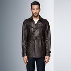 Men’s Double Breasted Lamb Leather Belted Waist Coat