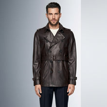Load image into Gallery viewer, Men’s Double Breasted Lamb Leather Belted Waist Coat
