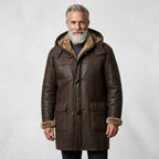 Men’s Brown Shearling Hooded Coat – Genuine Shearling Winter Coat