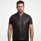 Men’s Leather Motorcycle Vest with Diamond Stitch – Biker Riding Vest