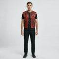 Men’s Vintage Red Leather Biker Vest – Classic Motorcycle Riding Vest