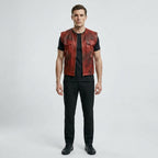 Men’s Vintage Red Leather Biker Vest – Classic Motorcycle Riding Vest