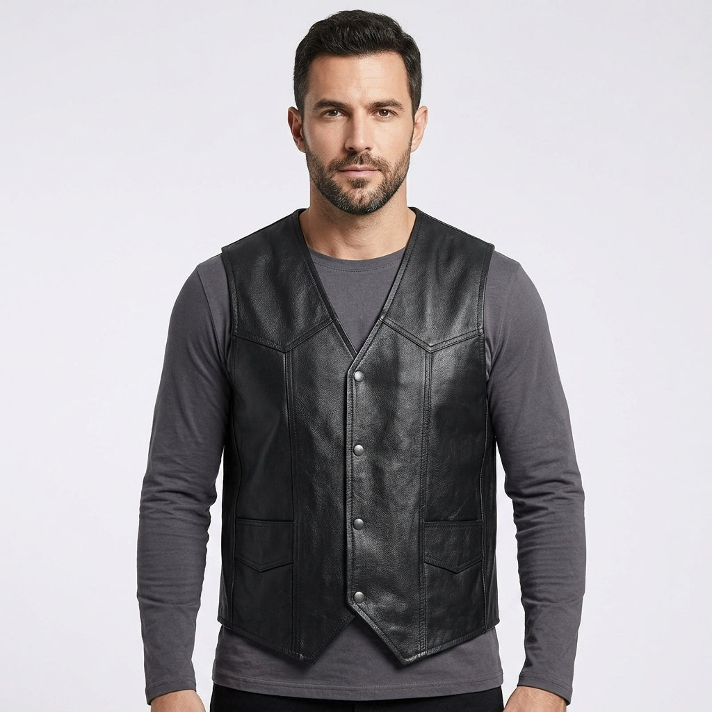 Men’s California Style Motorcycle Leather Vest – Biker Riding Vest