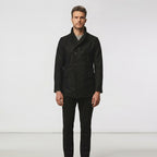 Men’s Black Navy Fleece Peacoat – Classic Double Breasted Winter Coat
