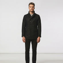 Load image into Gallery viewer, Men’s Black Navy Fleece Peacoat – Classic Double Breasted Winter Coat
