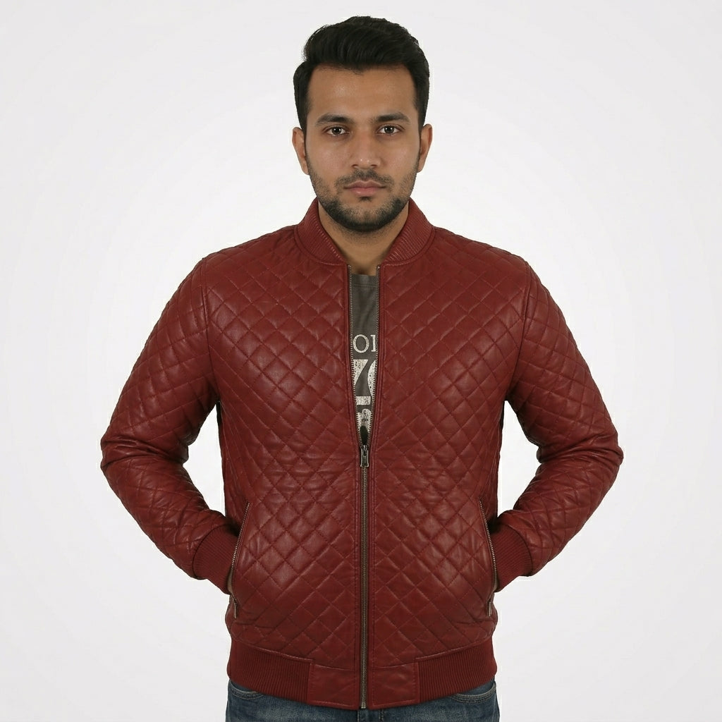Men’s Shaker Leather Bomber Jacket – Shearling Collar Aviator Coat