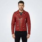 Men's Red Leather Biker Jacket - Bold, Stylish & Real Leather