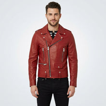 Load image into Gallery viewer, Men's Red Leather Biker Jacket - Bold, Stylish &amp; Real Leather
