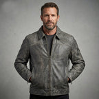 Herren Motorradjacke aus schwarzem Leder im Harley-Stil – Edition mit orange-weißen Rennstreifen