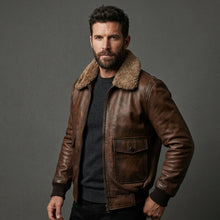 Load image into Gallery viewer, Men’s Chocolate Brown G-1 Leather Bomber Jacket – Classic Flight Aviator Coat
