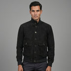 Men’s Black Suede Leather Bomber Jacket – Premium Classic Casual Aviator Coat