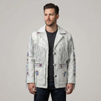 Men’s Western Fringe Cowboy Leather Jacket – Vintage Rodeo Style Coat