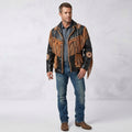 Men’s Cowboy Cowhide Leather Fringe Jacket with Beaded Western Detail