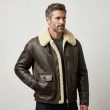 Load image into Gallery viewer, Men’s AN-J-4 Sheepskin Jacket – Premium Military Aviator Flight Coat
