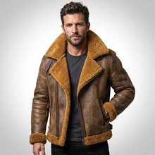 Load image into Gallery viewer, Men’s B3 Sheepskin Shearling Bomber Jacket – Military Fur Aviator Coat
