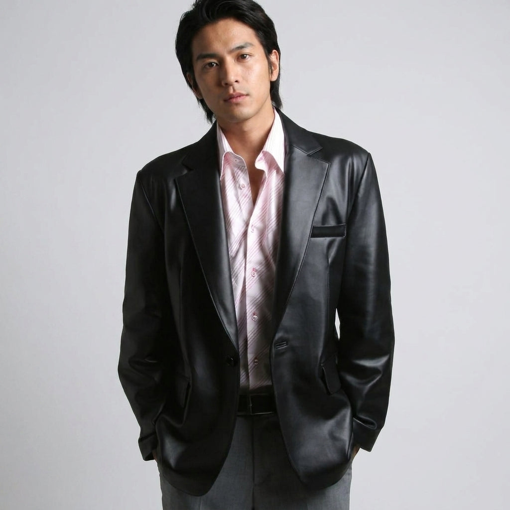 Men’s Premium Lambskin Leather Blazer – Classic Tailored Sport Coat
