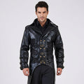 Men's Black Leather Steampunk Military Jacket