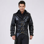 Men's Black Leather Steampunk Military Jacket