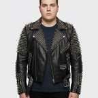 Men's Punk Metal Button Studded Leather Jacket