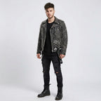 Men's Punk Metal Button Studded Leather Jacket