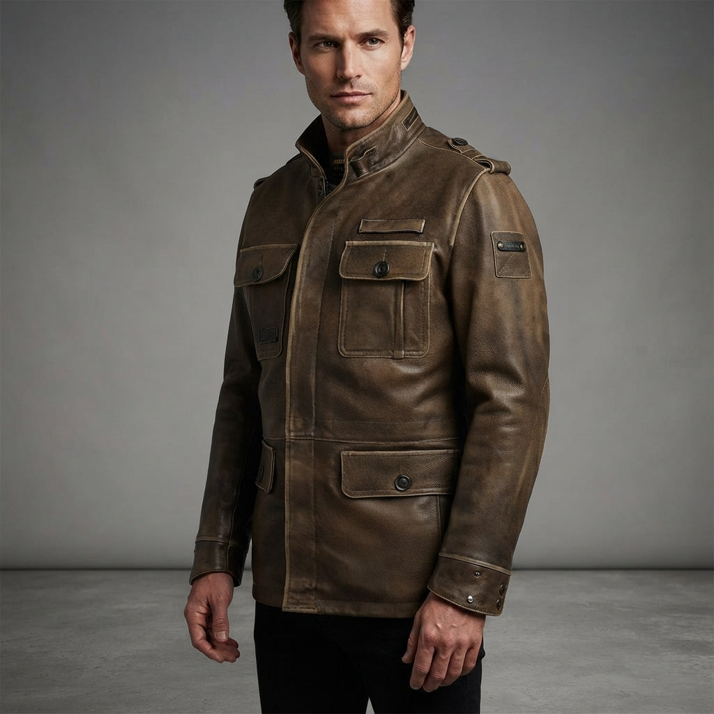 Men's Brown Leather Field Jacket