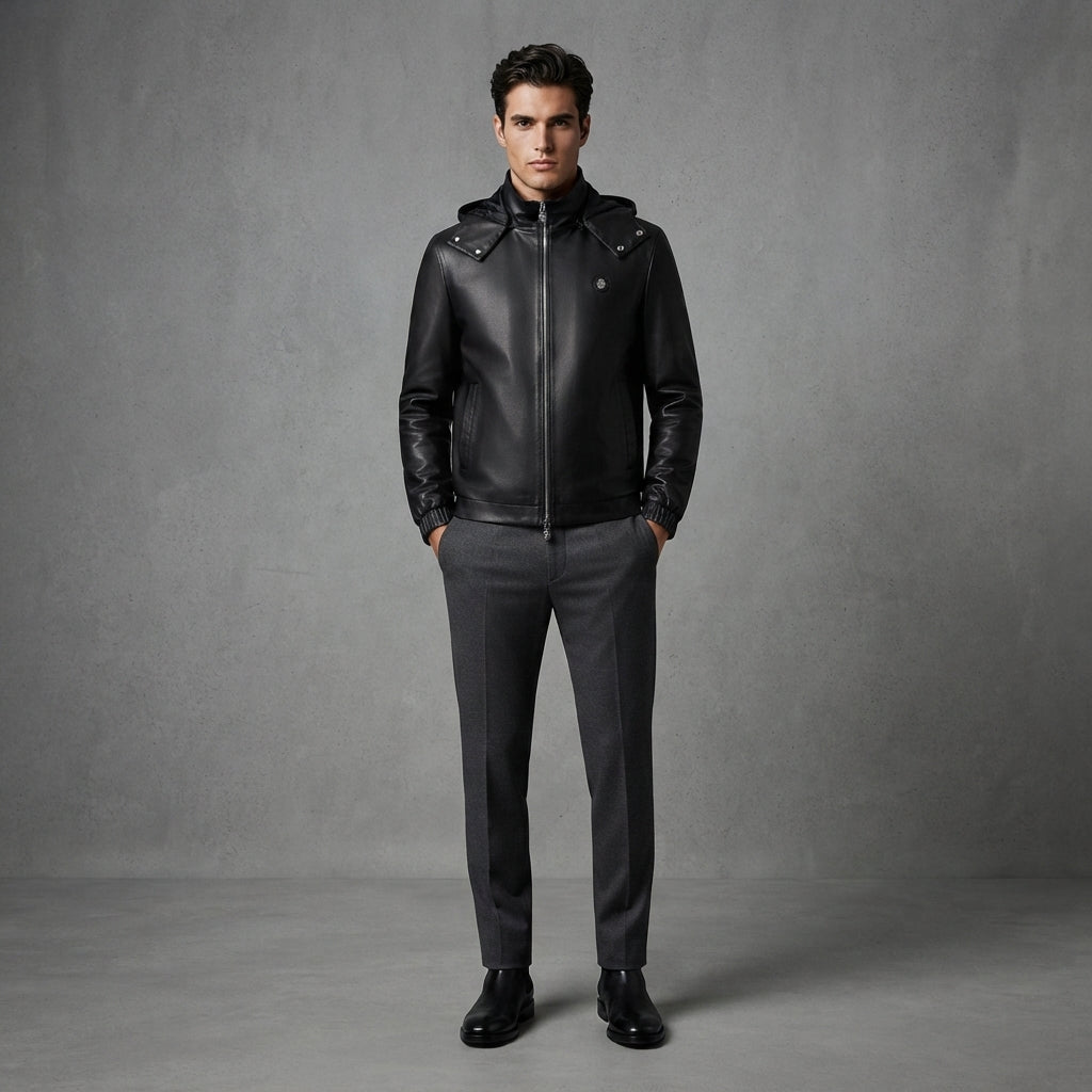Men's Black Billionaire Hooded Leather Jacket