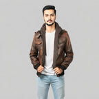 Men's Brown Motorcycle Bomber Leather Jacket