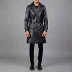 Men's Black Leather Duster Coat