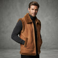 Men's Tan Brown Shearling Leather Vest - Leather Outlet