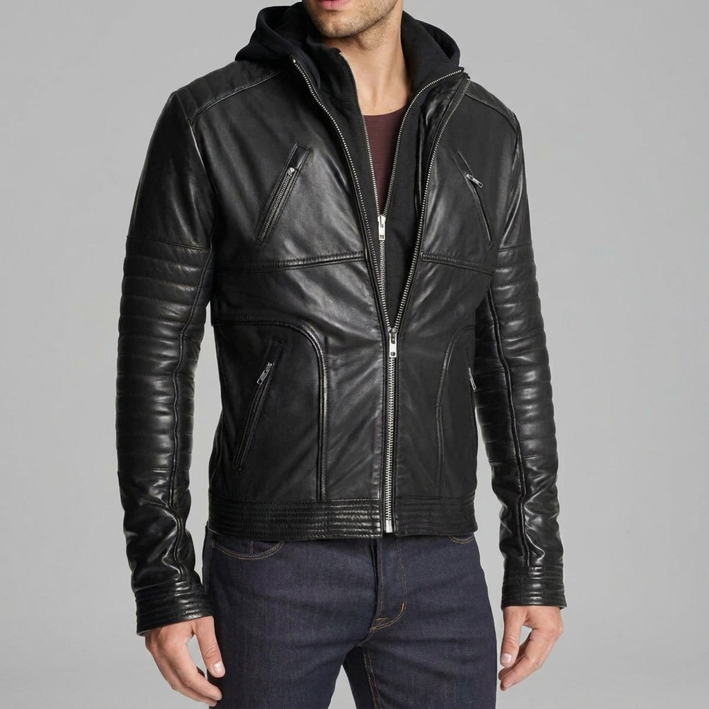 Men Slim Fit Black Leather Jacket