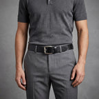 Black Leather Belt with Silver Buckle