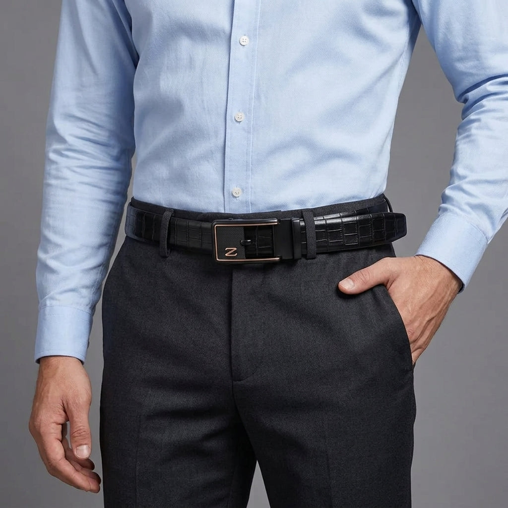 Black Leather Belt with Silver Buckle