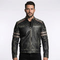 Men’s Distressed Black Cow Leather Biker Jacket – Vintage Quilted Moto Jacket