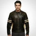 Men’s Distressed Brown Cafe Racer Leather Jacket – Royal Enfield Inspired Biker Coat