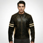 Men’s Distressed Brown Cafe Racer Leather Jacket – Royal Enfield Inspired Biker Coat