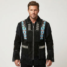 Load image into Gallery viewer, Men’s Western Black Cowboy Leather Jacket – Vintage Biker Style Coat
