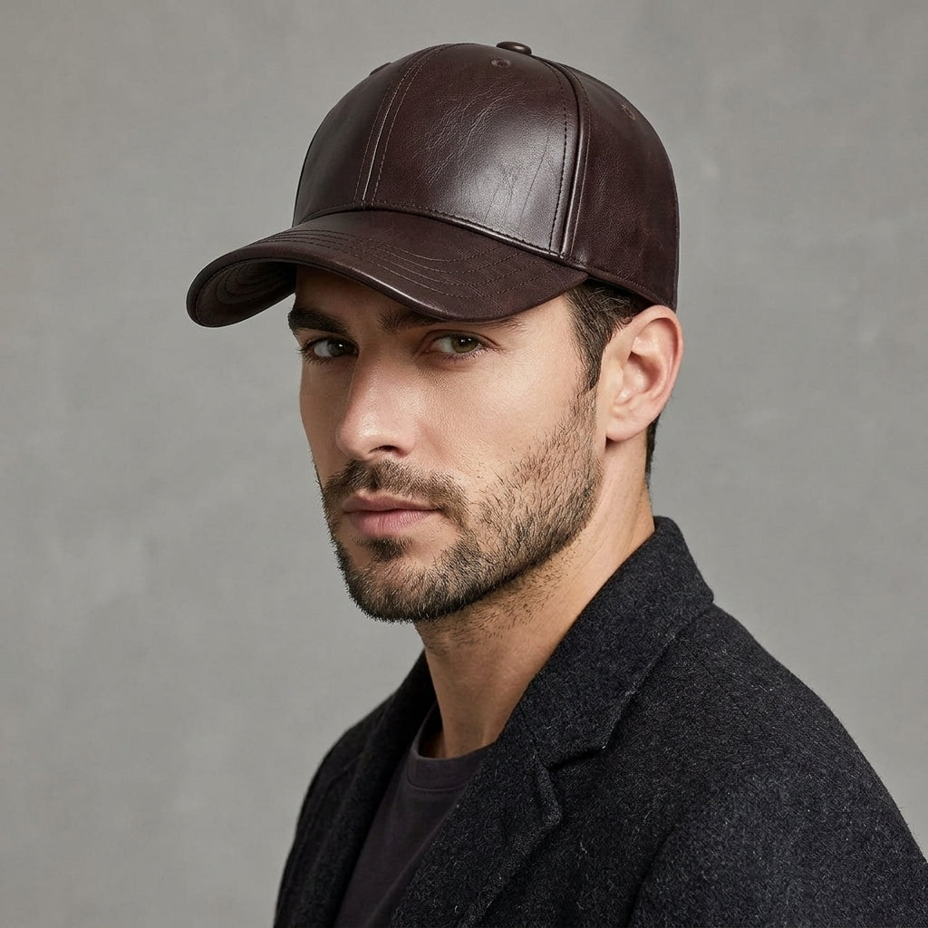 Brown Leather Premium Cap For Men