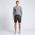 Men’s Matte Black Leather Shorts with Elastic Waistband