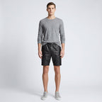 Men’s Matte Black Leather Shorts with Elastic Waistband