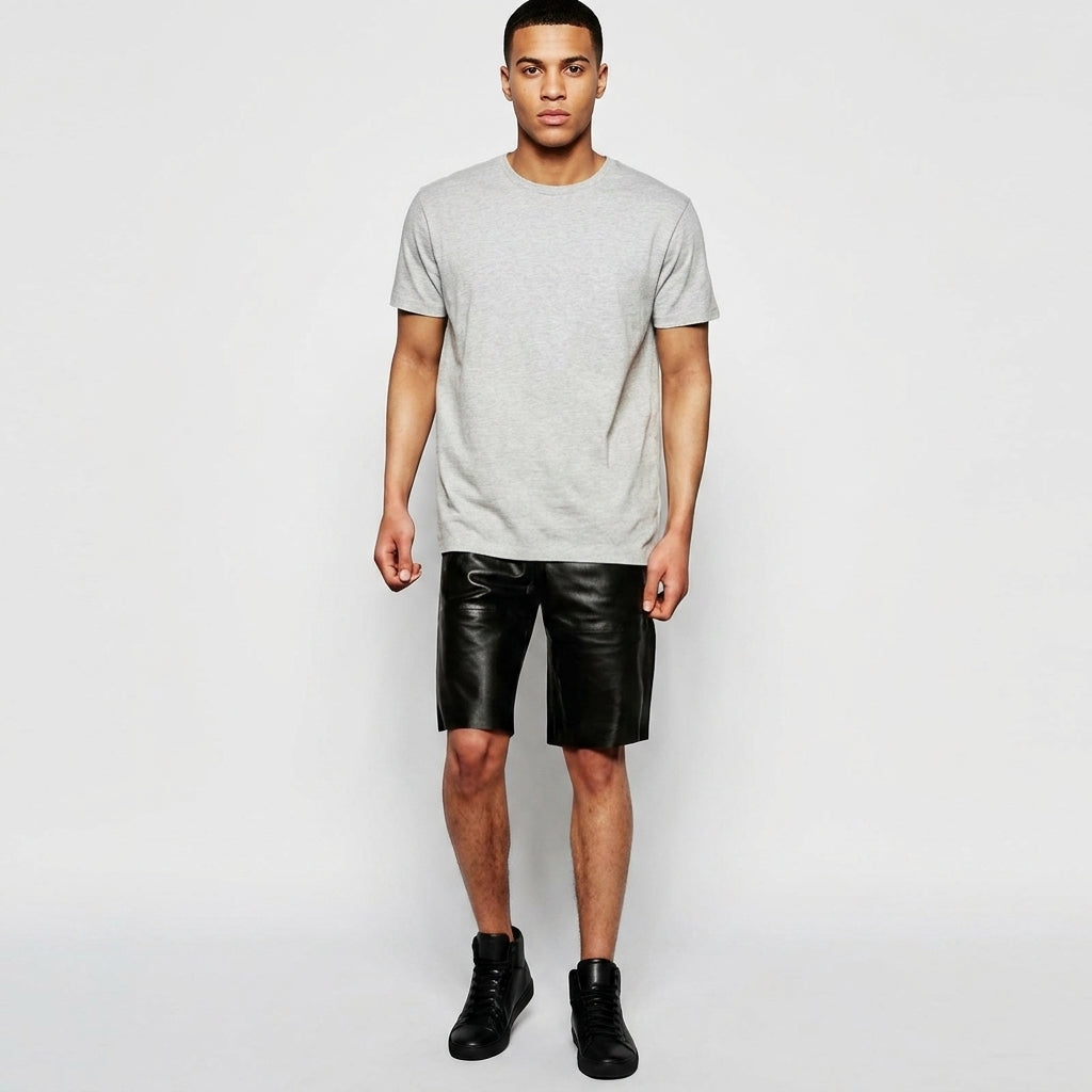 Men’s Matte Black Leather Shorts – Premium Elastic Waist Luxury Shorts