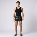 Men’s Matte Black Leather Shorts – Premium Elastic Waist Luxury Shorts