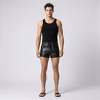 Men’s Matte Black Leather Shorts – Premium Elastic Waist Luxury Shorts