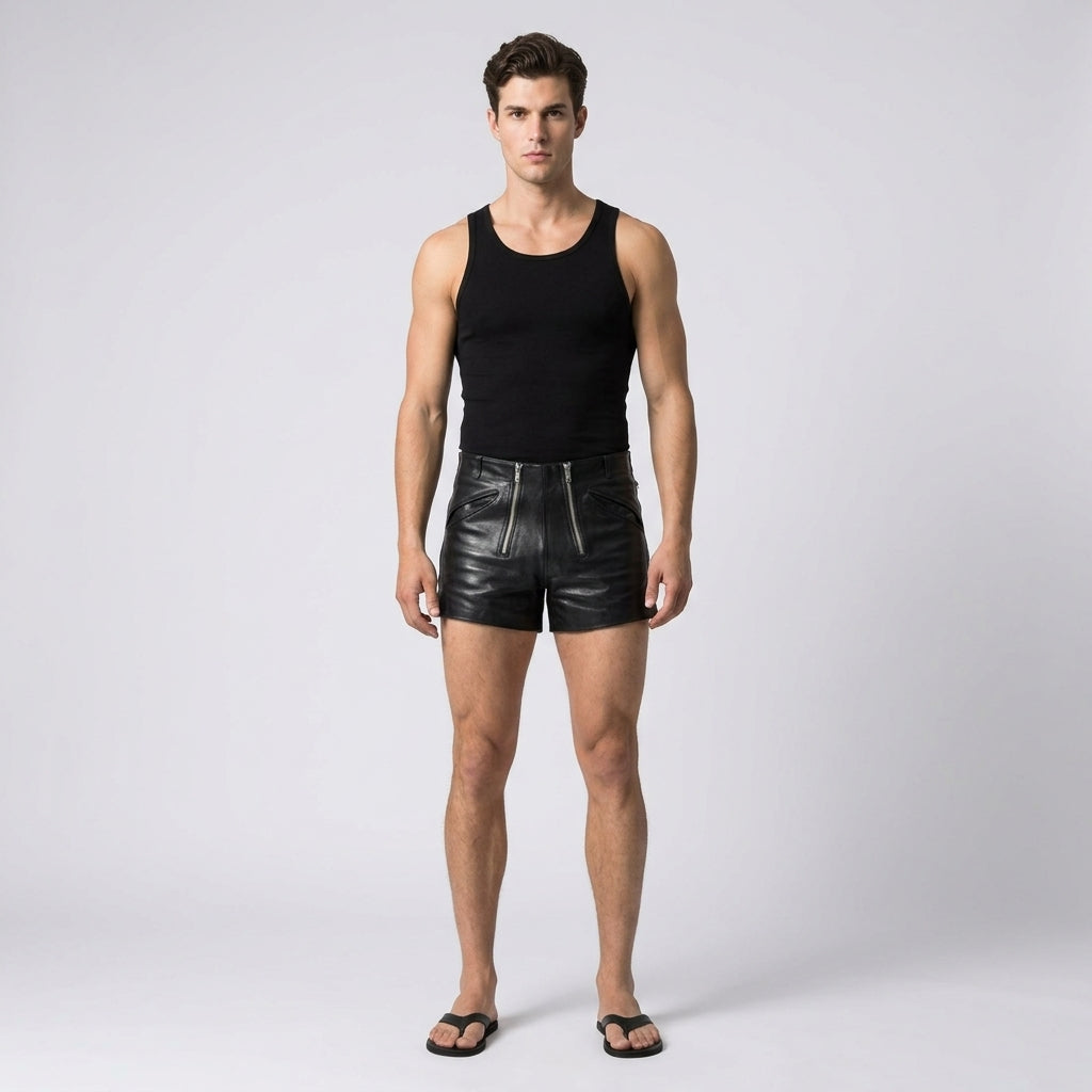 Men’s Matte Black Leather Shorts – Premium Elastic Waist Luxury Shorts